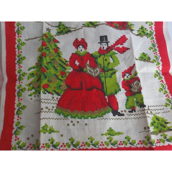 Vintage Parisian Prints Victorian Noel Carolers Christmas Kitchen Tea Towel - Picture 2 of 4